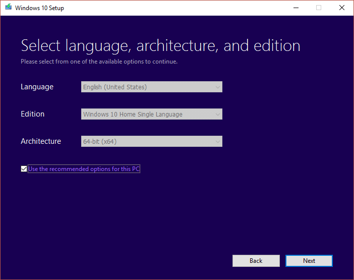 Use as opções recomendadas para este PC | Corrigir o erro DISM 0x800f081f no Windows 10
