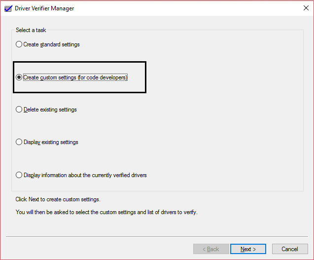 execute o gerenciador de verificação de driver | Corrigir WHEA_UNCORRECTABLE_ERROR no Windows 10