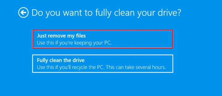 [ファイルを削除する]オプションを選択します。準備ができていないWindowsを修正する