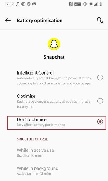 [最適化しない]オプションをタップしてオフにします|タップを修正してSnapchatエラーをロードする方法