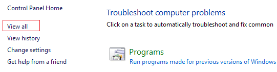 コンピュータの問題のトラブルシューティングで[すべて表示]をクリックします