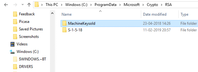 MachineKeysの名前をMachineKeysold|に変更できます。修正はWindows10でホームグループを作成できません