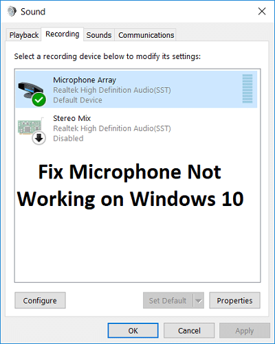 Corrigir o microfone que não funciona no Windows 10