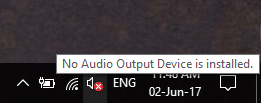 Risolto l'errore Nessun dispositivo di uscita audio installato