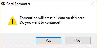 Kies Ja om al die data op die SD-kaart te formateer