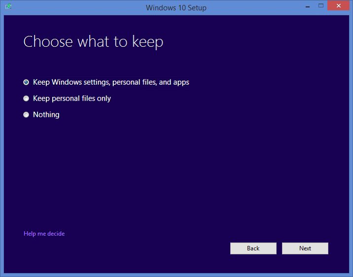 odaberite šta ćete zadržati Windows 10 | [ISPRAVLJENO] Greška Windows Update 0x80010108