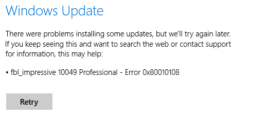 Cumu risolve l'errore di Windows Update 0x80010108