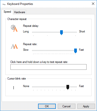 Em Taxa de intermitência do cursor, ajuste o controle deslizante para a taxa de intermitência desejada | 3 maneiras de alterar a espessura do cursor no Windows 10