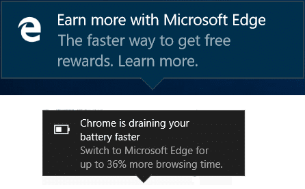 Desative a notificação do Microsoft Edge do Windows 10
