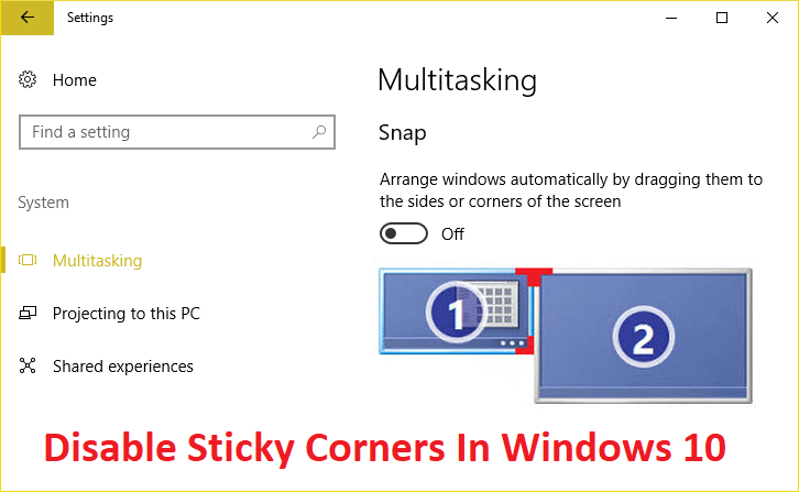 Hoe om taai hoeke in Windows 10 uit te skakel