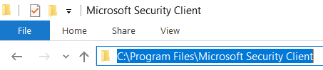 Prejdite do priečinka Microsoft Security Client v Program Files