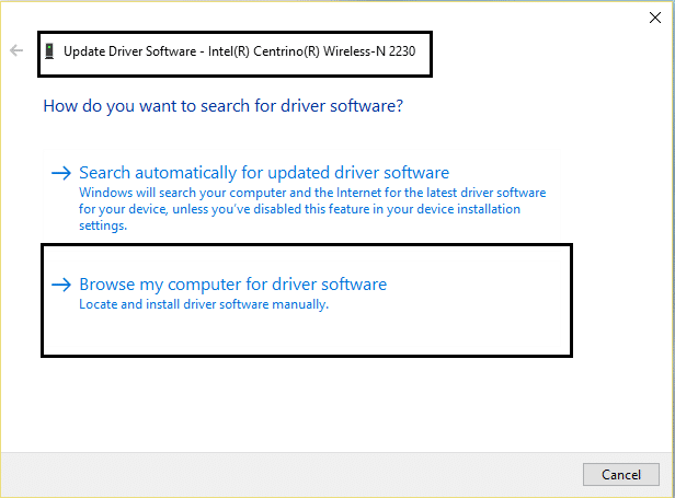 Fammi scegliere da un elenco di driver di dispositivo sul mio computer