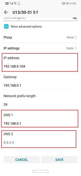 静的IP、DNS 1、およびDNS2のIPアドレスを入力するだけです| Wi-Fiに接続されているがインターネットが接続されていないAndroidを修正