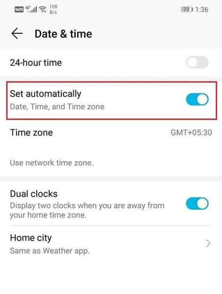 Zapnite prepínač pre automatické nastavenie dátumu a času