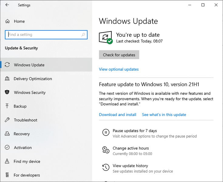 Windows Updateをクリックして、プログラムとアプリケーションを最新バージョンにインストールします。