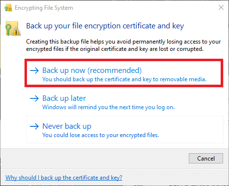 Abra a notificação e clique em Fazer backup agora para continuar. Como criptografar uma pasta no Windows 10