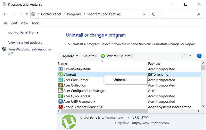Clique com o botão direito do mouse em uTorrent e selecione Desinstalar | Corrigir o erro de acesso ao uTorrent é negado