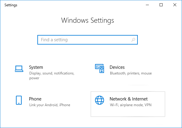Pressione a tecla Windows + I para abrir Configurações e clique em Rede e Internet