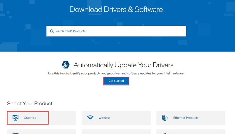 Intelドライバーのダウンロードページ