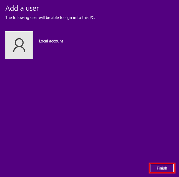 [完了]をクリックしてユーザーを追加します。 Windows10タスクバーのちらつきを修正