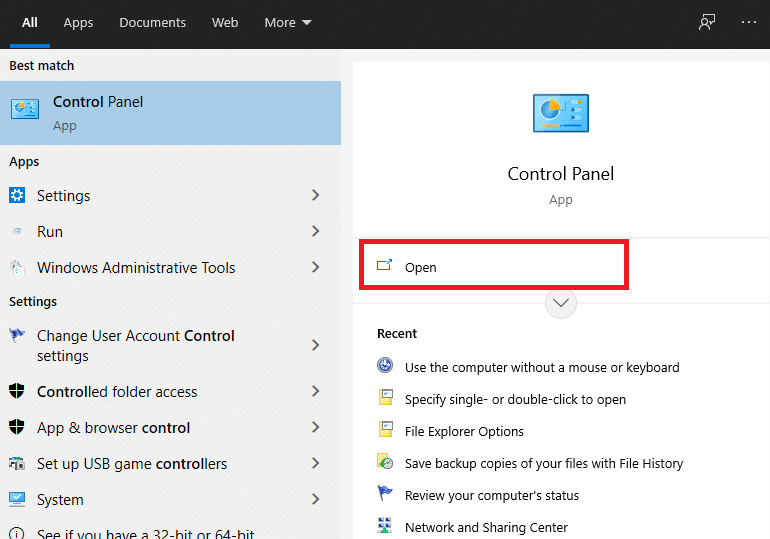 Atveriet izvēlni Meklēt un ierakstiet Vadības panelis | Windows 10: kā iespējot un lietot Active Directory