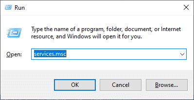 WindowsキーとRを押して、services.mscと入力し、Enterキーを押します。