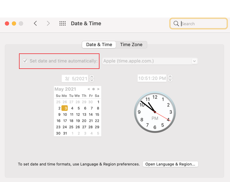 日付と時刻を自動的に設定します。 MacがAppStoreに接続できない問題を修正