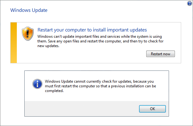 Corrigir Reinicie seu computador para instalar atualizações importantes loop infinito