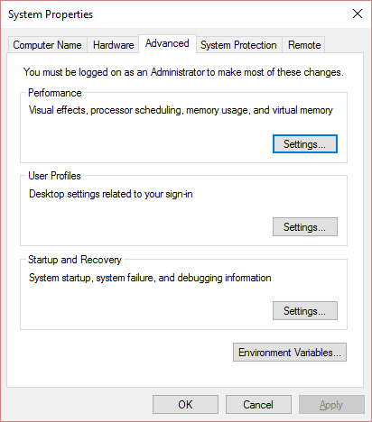 configurações avançadas do sistema | Corrigir as visualizações de miniaturas que não são exibidas no Windows 10