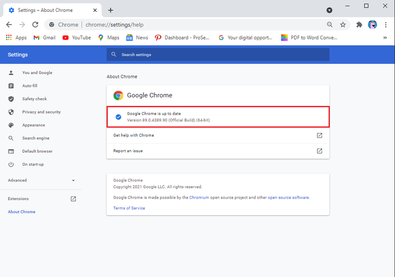 새 업데이트가 있는 경우 설치합니다. 업데이트가 없으면 'Chrome이 최신 버전입니다.