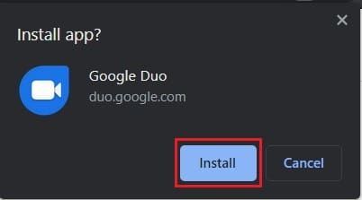 Selecione instalar para baixar o Google duo como aplicativo