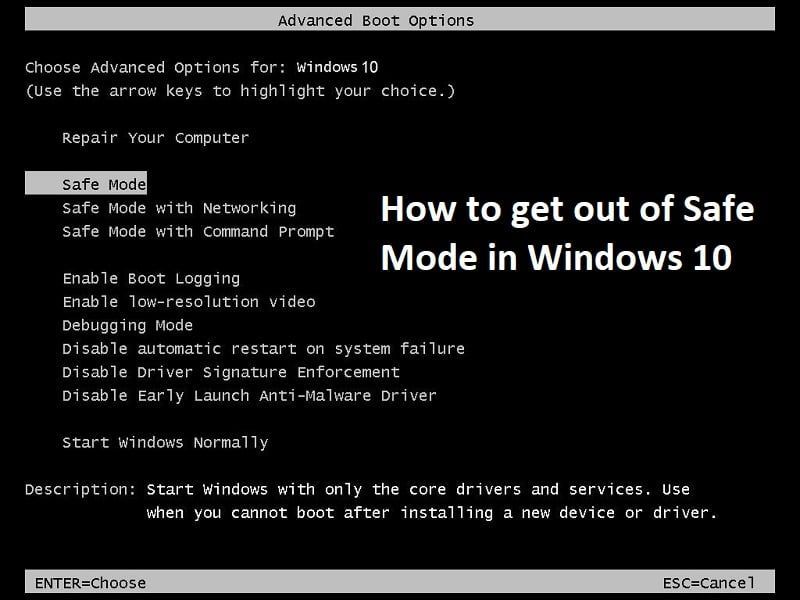 Cumu esce da u Modu Safe in Windows 10