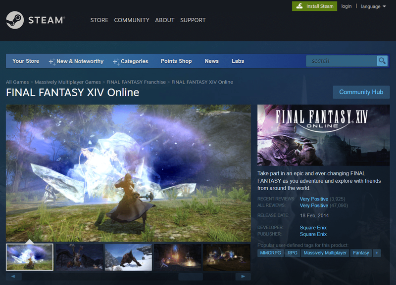 pagina di vapore online di final fantasy xiv