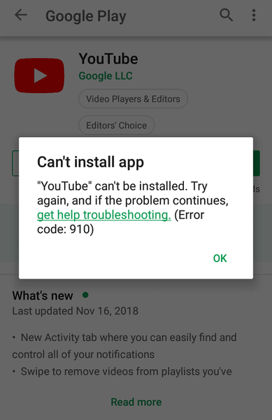 Correção Não é possível instalar o aplicativo Código de erro 910 na Google Play Store