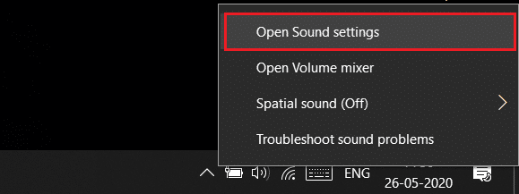 Clique com o botão direito do mouse no ícone do volume e selecione Abrir configurações de som