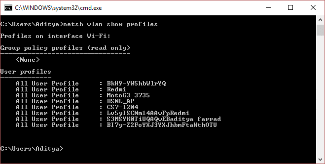 netshwlanショープロファイル|保存されたWiFiパスワードを表示する
