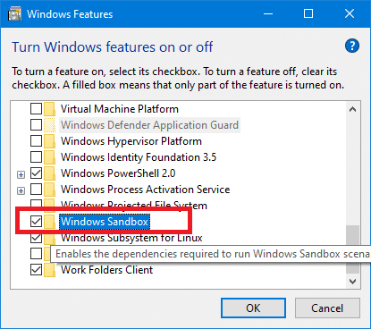 ჩართეთ ან გამორთეთ Windows 10 Sandbox ფუნქცია