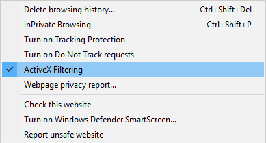 ActiveX-filtrering moet in die eerste plek nagegaan word om dit te deaktiveer