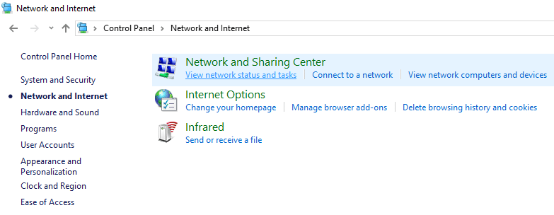 ネットワークとインターネットの内部で、ネットワークと共有センターをクリックします| DLNAサーバーを有効にする