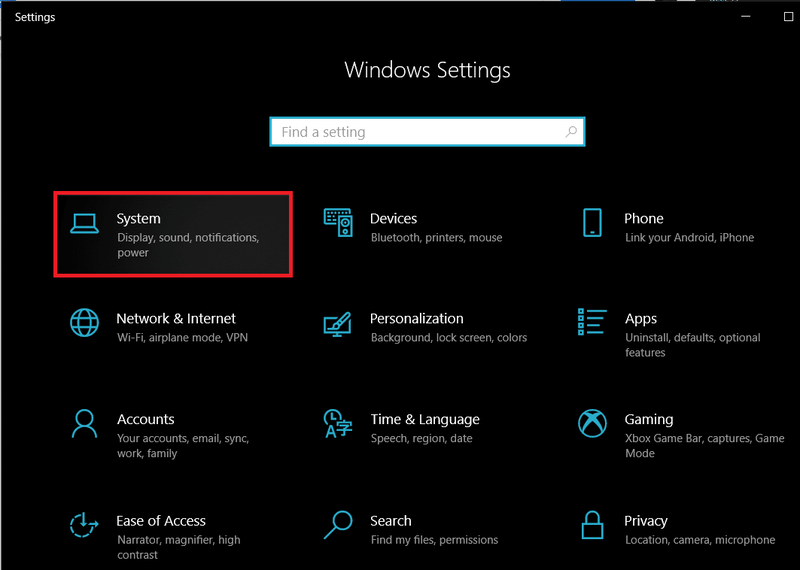 Tatala Windows Settings ma kiliki ile System