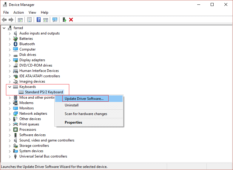atualização de software de driver padrão Teclado PS2 | Corrigir o teclado que não funciona no Windows 10