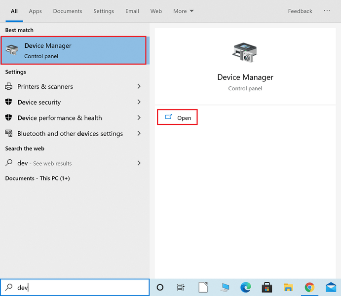 Otkucajte Device Manager u Windows traku za pretragu i pokrenite ga