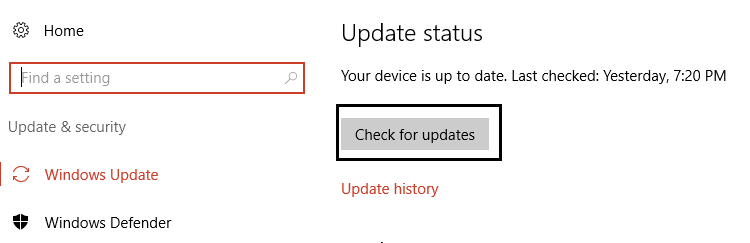 fare clic su verifica aggiornamenti in Windows Update