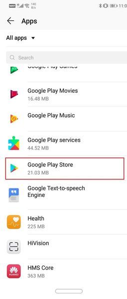 Selecione a Google Play Store na lista de aplicativos
