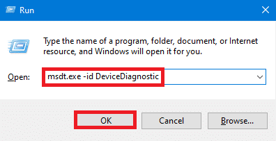 msdt.exe-idDeviceDiagnosticを使用してウィンドウを実行します。ブルースクリーンエラーの修正Windows10