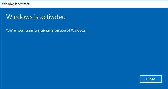 Windowsがアクティブ化されているページで[閉じる]をクリックします