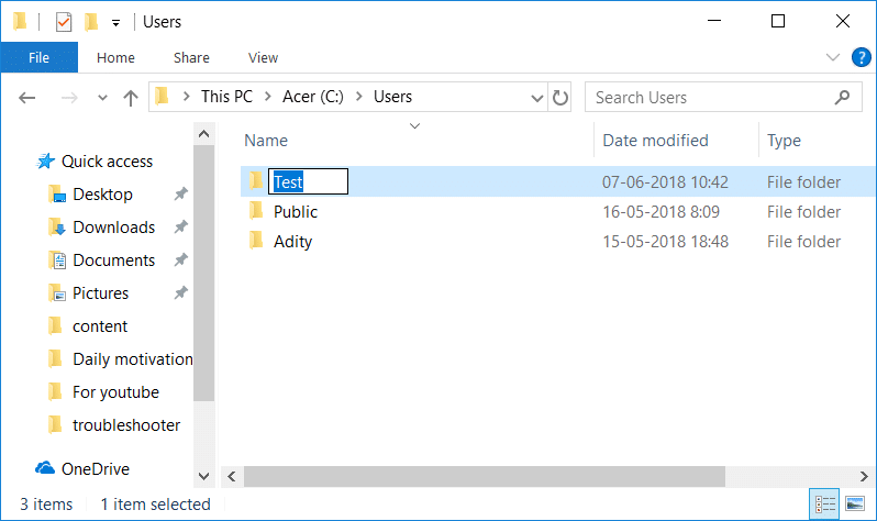 Preimenujte folder korisničkog profila u Windows 10