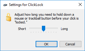 Ajuste por quanto tempo você precisa segurar o mouse antes de clicar em bloqueado