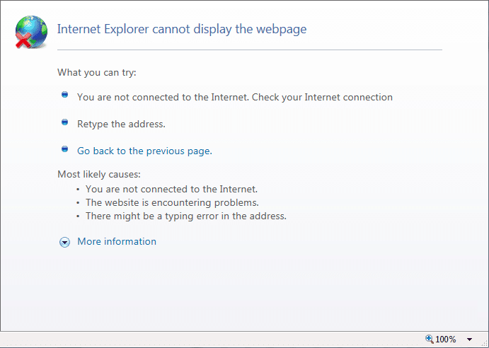Popravi Internet Explorer ne može prikazati grešku na web stranici