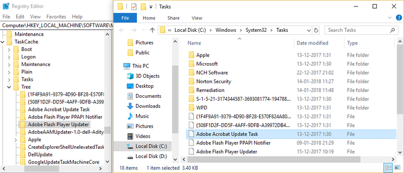 C:WindowsSystem32Tasks-dan Tapşırıqların adını bir-bir kopyalayın və TaskCacheTask və TaskCacheTree reyestr alt açarında bu Tapşırıqları axtarın.